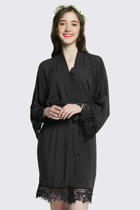 Rayon Cotton Floral Lace Robe For Women Bridal Robe