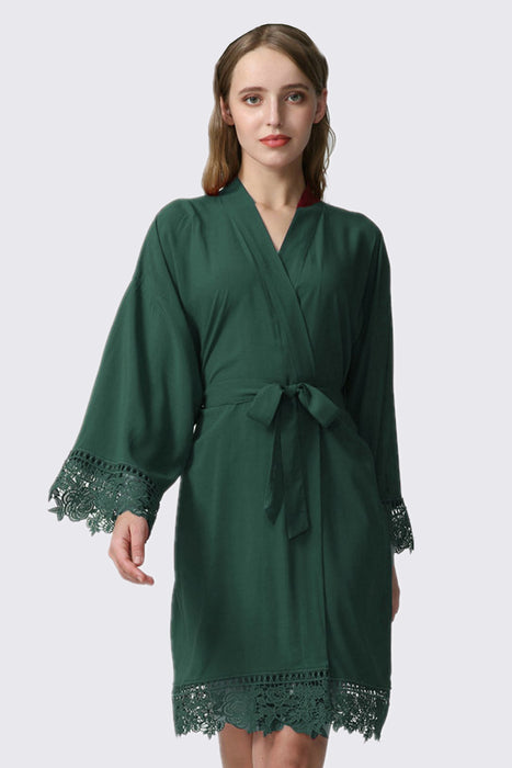 Rayon Cotton Floral Lace Robe For Women Bridal Robe