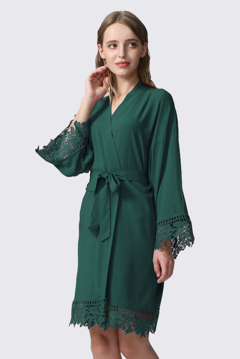 Rayon Cotton Floral Lace Robe For Women Bridal Robe