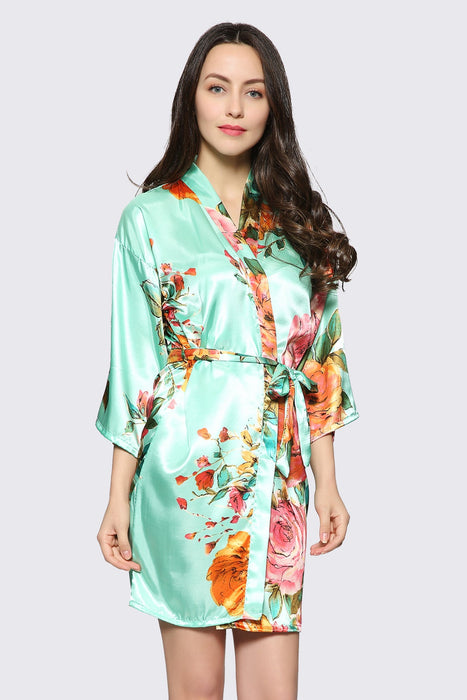 Blush Floral Satin Robe Short Sleepwear