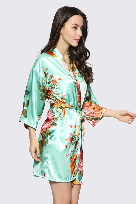 Blush Floral Satin Robe Short Sleepwear