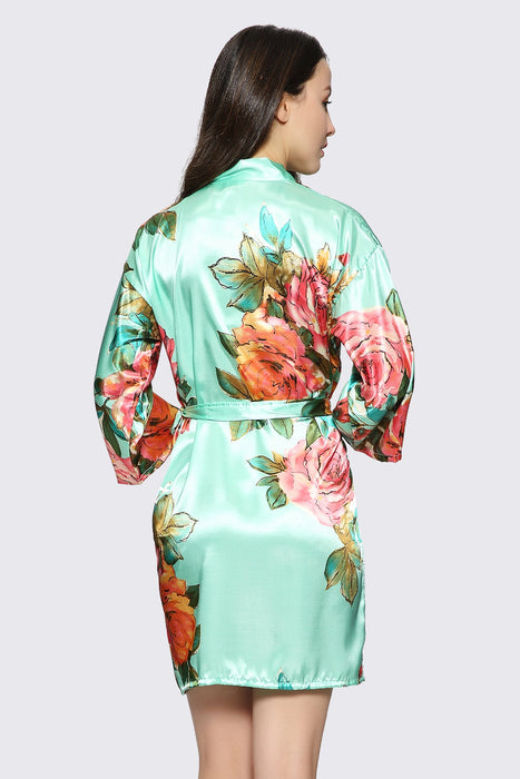 Blush Floral Satin Robe Short Sleepwear