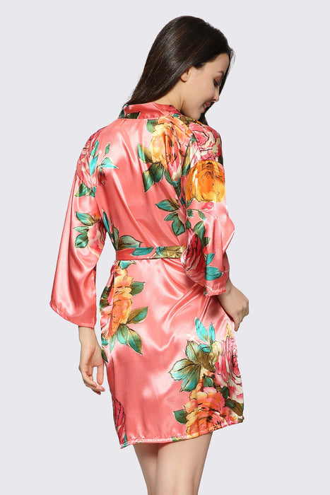 Blush Floral Satin Robe Short Sleepwear