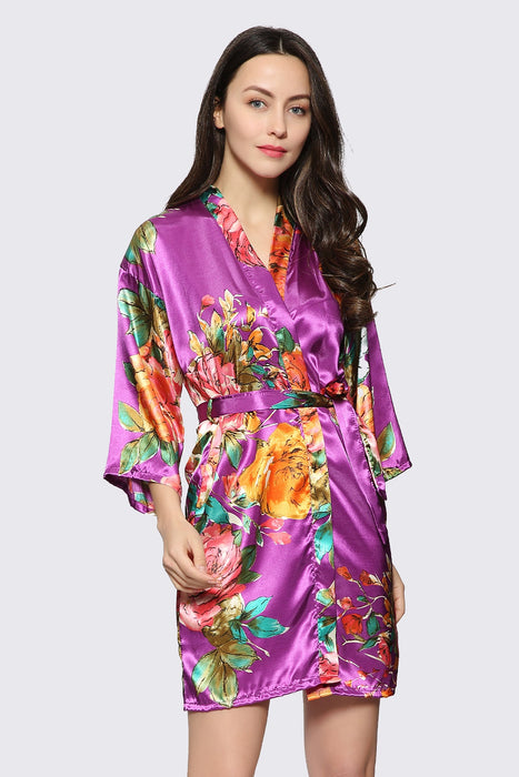 Blush Floral Satin Robe Short Sleepwear