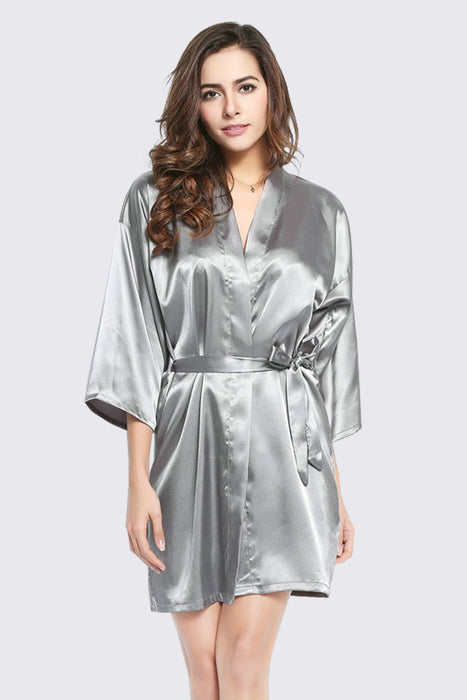 Black Kimono Satin Robe Short Length For Women