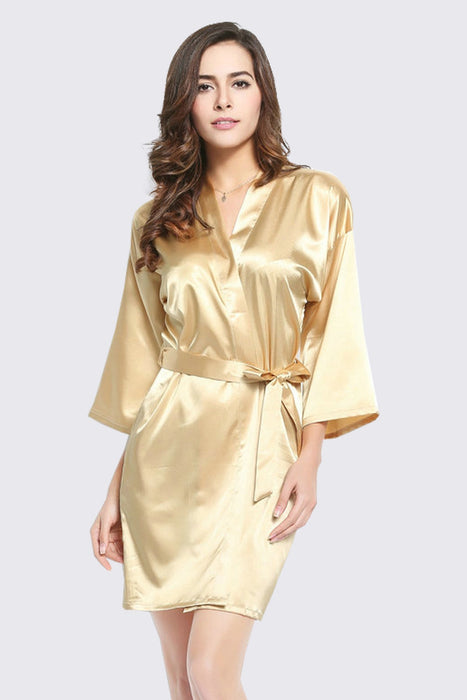 Peach Kimono Satin Robe Short Length For Women