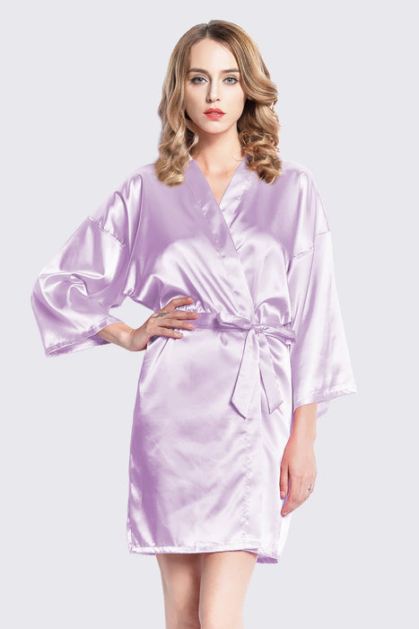 Black Kimono Satin Robe Short Length For Women