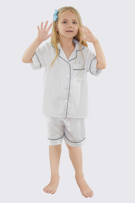 Mauve Satin Pajama Set For Kid Short Length