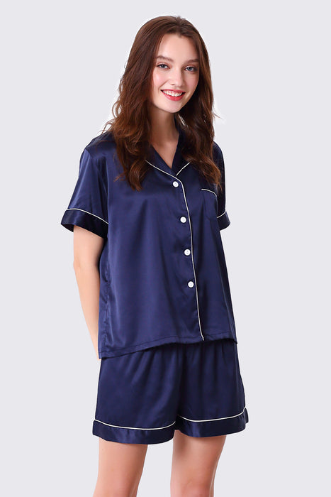 Women Short Satin Solid Pajama Set With Shorts