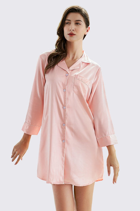 Champagne Satin Shirt Knee Length For Women Sleepwear