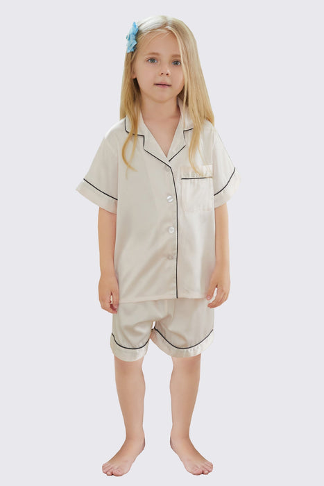 White Satin Pajama Set For Kid Short Length