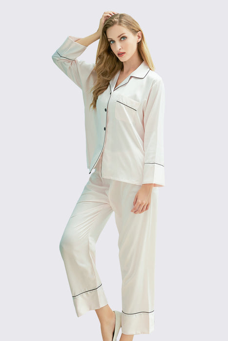 Long Sleeves Pajama Set With Long Pants Satin Pyjama