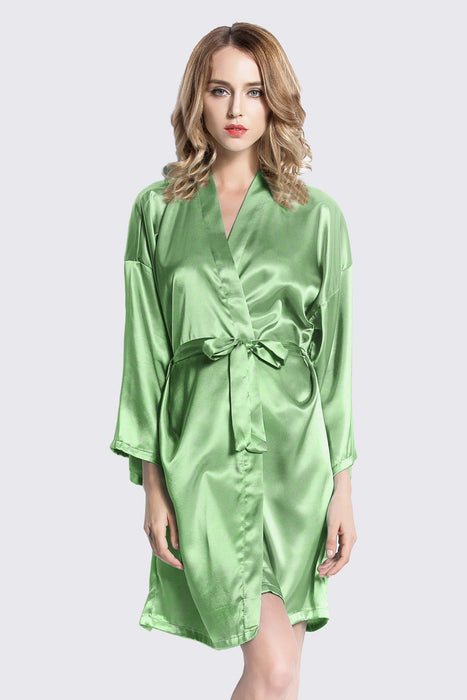 Peach Kimono Satin Robe Short Length For Women