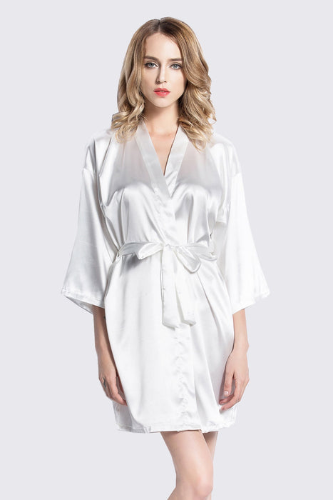 Black Kimono Satin Robe Short Length For Women