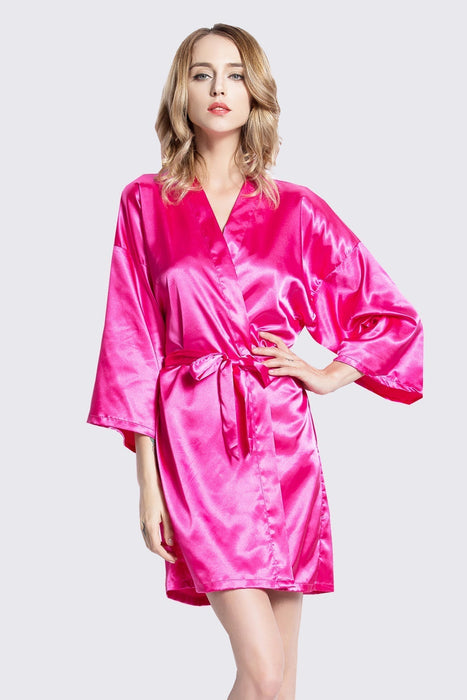 Peach Kimono Satin Robe Short Length For Women