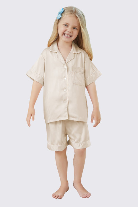 White Satin Pajama Set For Kid Short Length