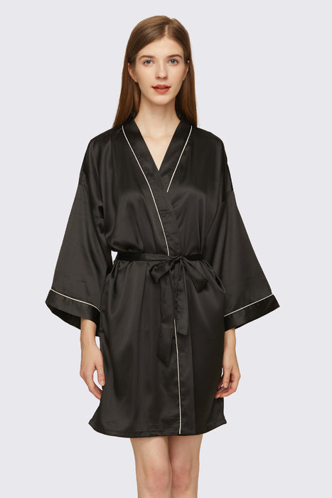 Black Satin Pipe Robe Short Bridesmaid Robe