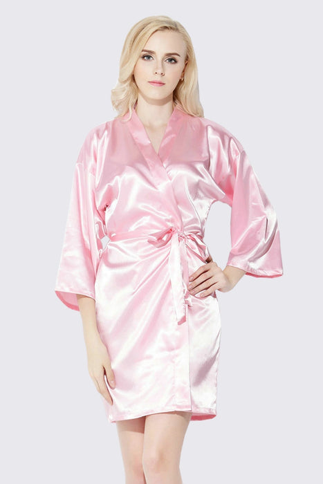 Peach Kimono Satin Robe Short Length For Women