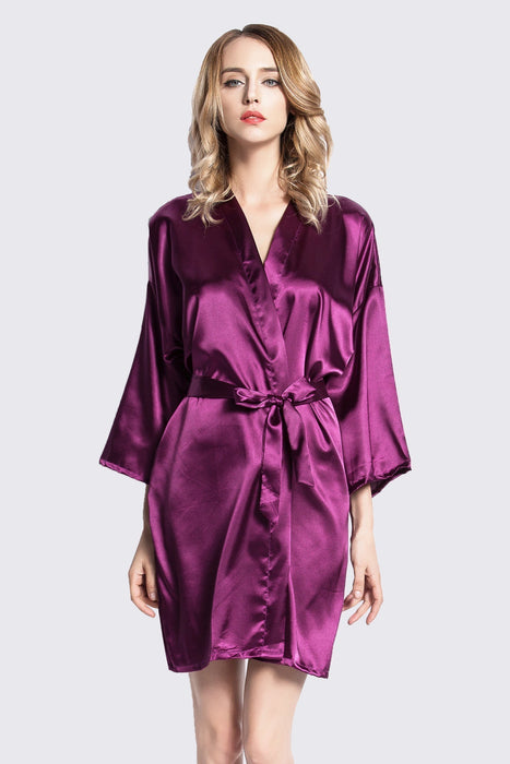 Peach Kimono Satin Robe Short Length For Women