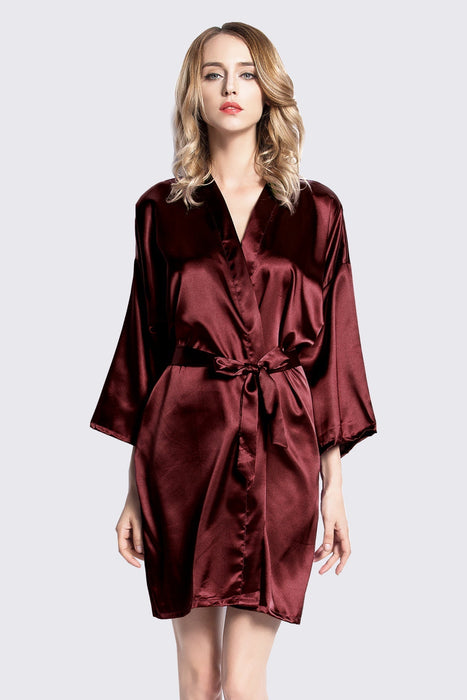 Peach Kimono Satin Robe Short Length For Women