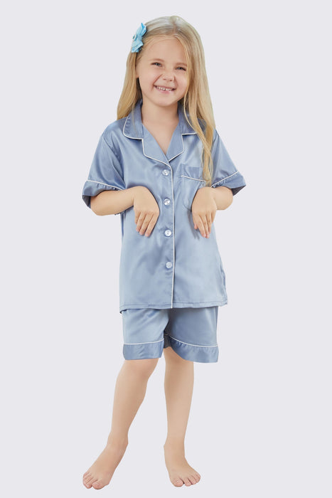 Mauve Satin Pajama Set For Kid Short Length