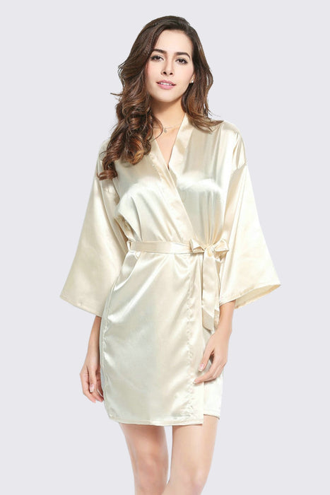 Peach Kimono Satin Robe Short Length For Women