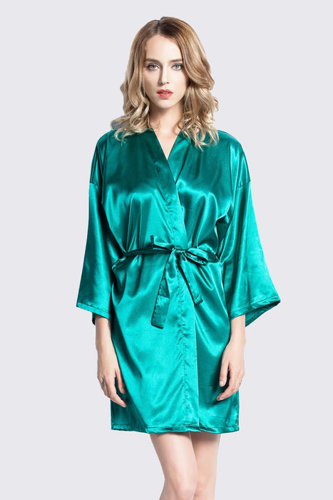 Peach Kimono Satin Robe Short Length For Women