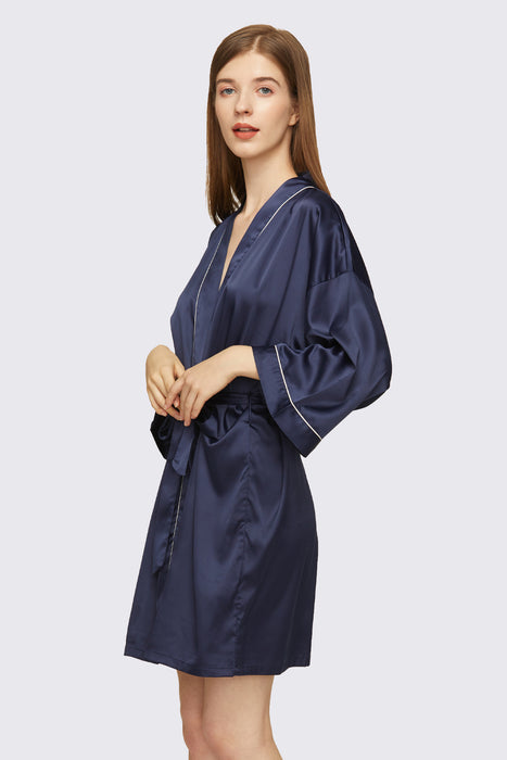 Black Satin Pipe Robe Short Bridesmaid Robe