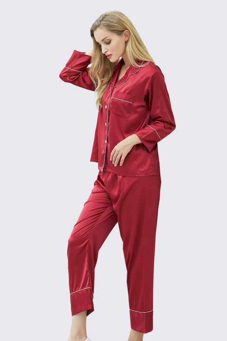 Long Sleeves Pajama Set With Long Pants Satin Pyjama