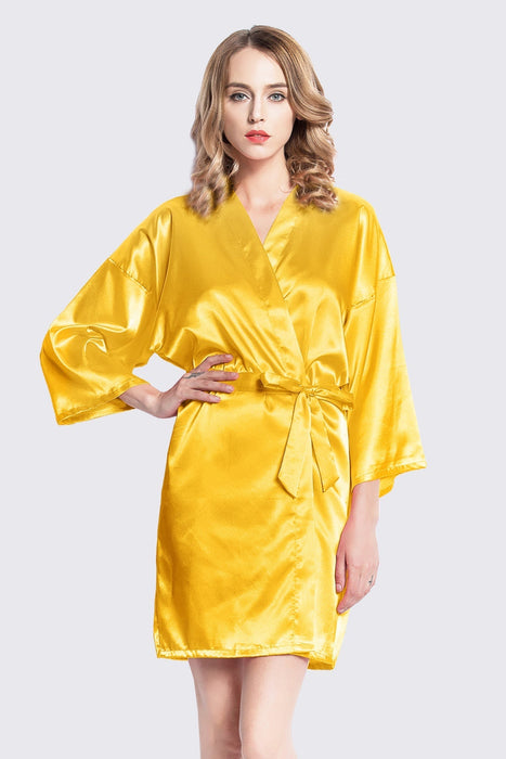 Black Kimono Satin Robe Short Length For Women