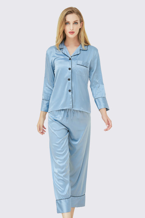 Long Sleeves Pajama Set With Long Pants Satin Pyjama