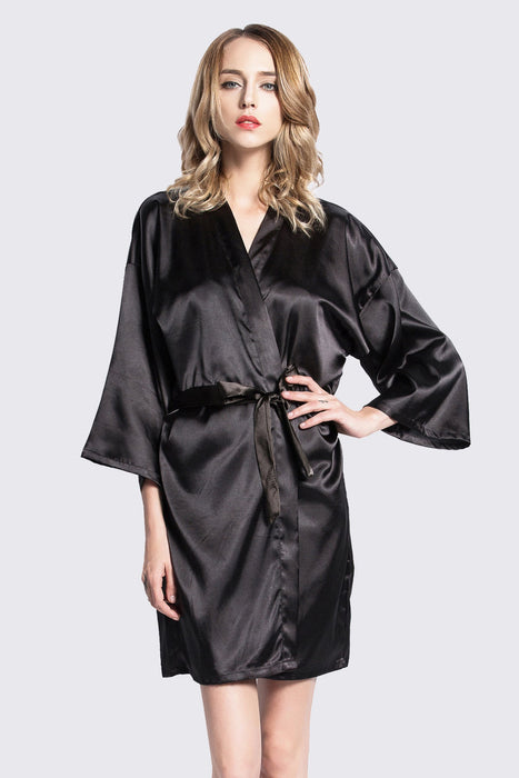 Peach Kimono Satin Robe Short Length For Women