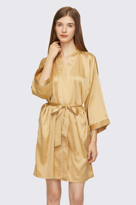 Gold Satin Pipe Robe Short Bridesmaid Robe