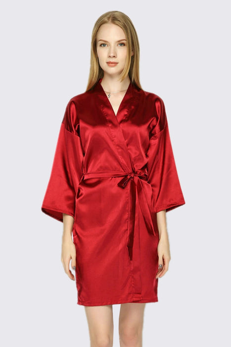 Coral Bridesmaid Satin Robe Short Length For Women