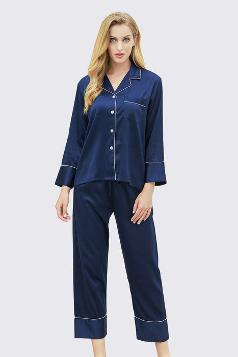 Long Sleeves Pajama Set With Long Pants Satin Pyjama