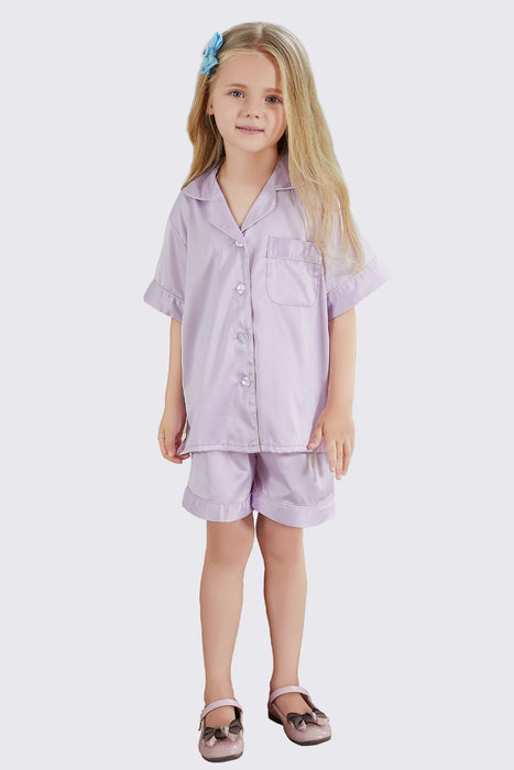 Light Pink Satin Pajama Set For Kid Short Length