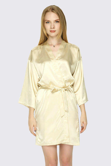 Peach Kimono Satin Robe Short Length For Women