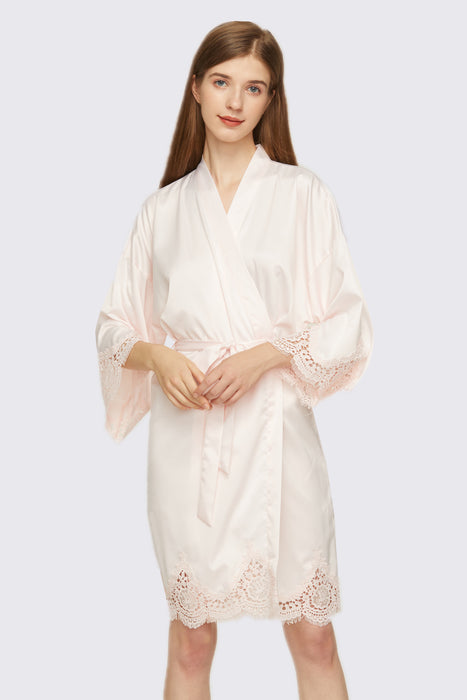 Short Satin Lace Robe Bridesmaid Robe Women Sleepwear