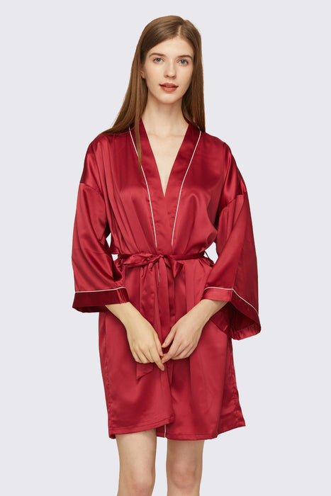 Pipe Satin Robe 3/4 Sleeves Length Bathrobe