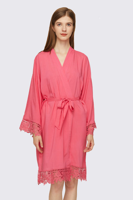 Rayon Cotton Floral Lace Robe For Women Bridal Robe