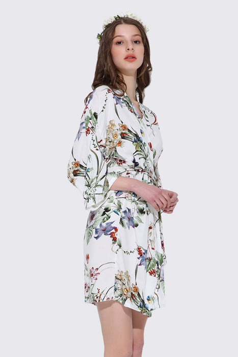 Navy Blue Rayon Cotton Women Robe Floral Design Dress