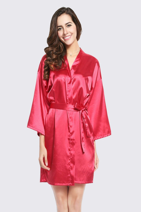 Black Kimono Satin Robe Short Length For Women