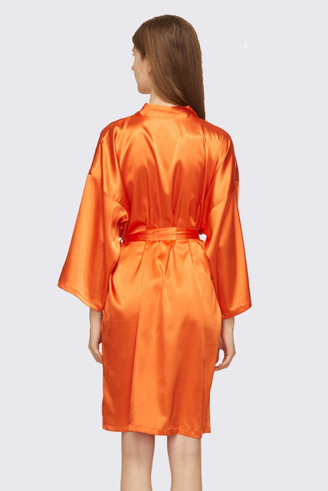 Peach Kimono Satin Robe Short Length For Women