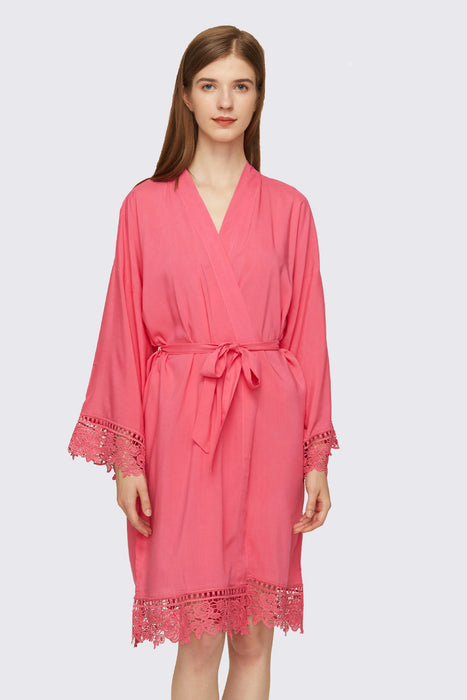 Mauve Rayon Cotton Floral Lace Robe For Women Bridal Robe