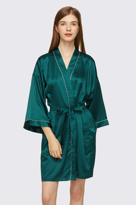 Dark green Satin Pipe Robe Short Bridesmaid Robe