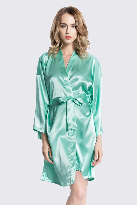 Peach Kimono Satin Robe Short Length For Women