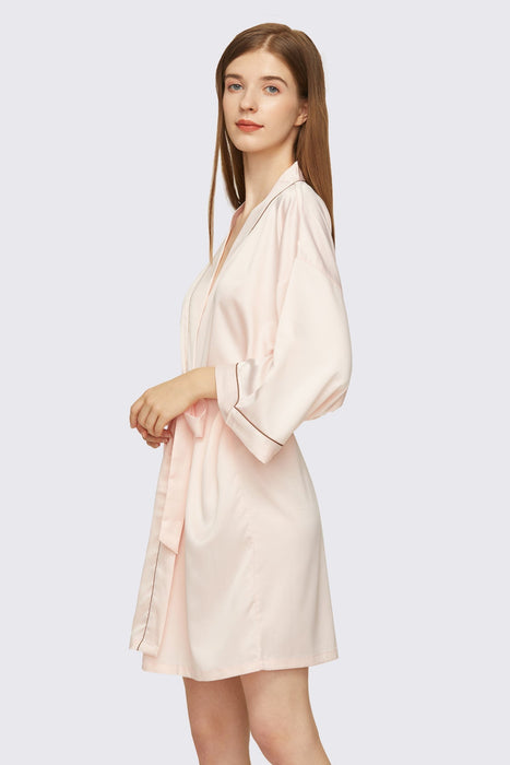 Pink Satin Pipe Robe Short Bridesmaid Robe