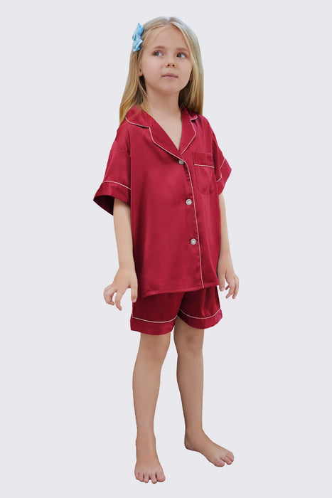 Mauve Satin Pajama Set For Kid Short Length