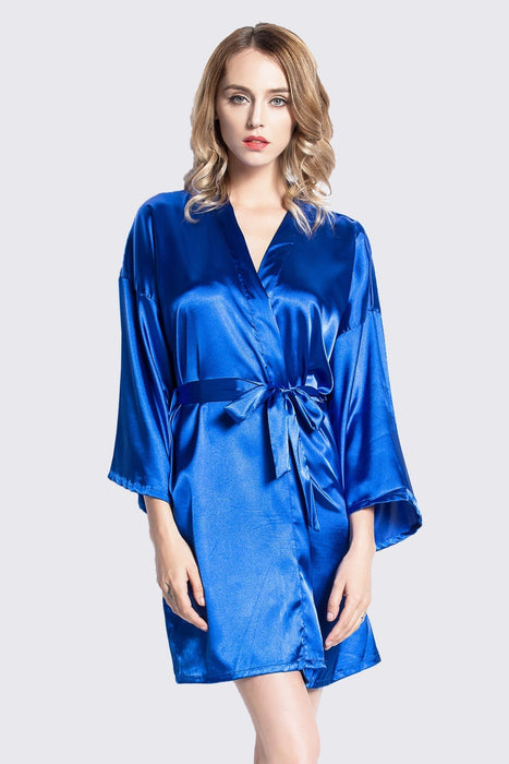 Peach Kimono Satin Robe Short Length For Women