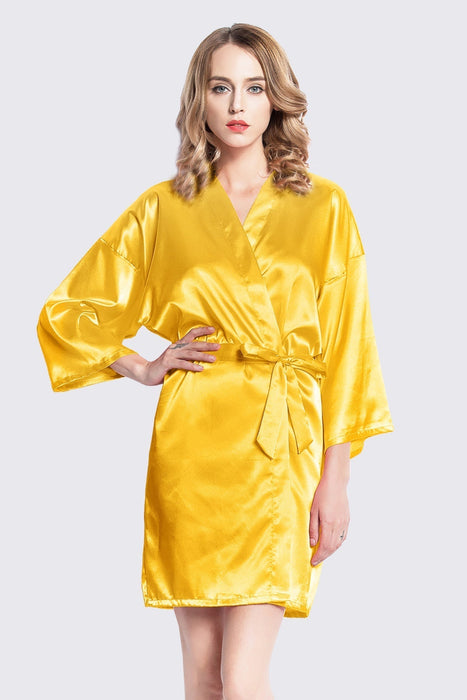 Peach Kimono Satin Robe Short Length For Women